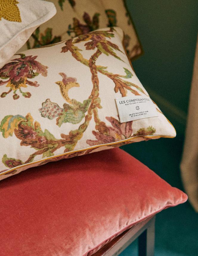 Four seasons print cushion and Italian cotton velvet cushion.