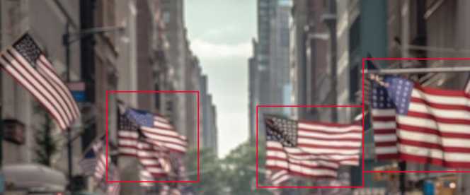 Les drapeaux américains n’ont pas le même nombre de bandes, certains flottent dans le vide, d’autres sont fixés à la même attache, quand il ne manque pas un carré de tissu à l’un d’eux.