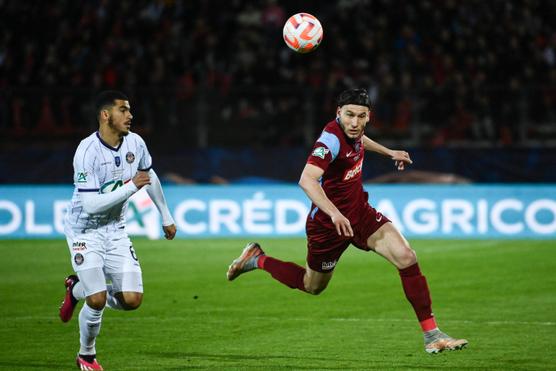 El tolosano Zakaria Aboukhlal, autor del primero pero contra Annecy, durante la semifinal de la Copa de Francia, en el Sports Park, en Annecy, el 6 de abril de 2023.