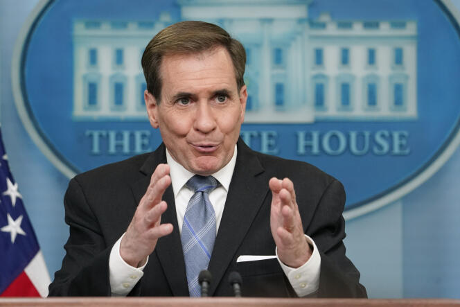 National Security Council spokesman John Kirby speaks during a press briefing at the White House, Thursday, April 6, 2023, in Washington.
