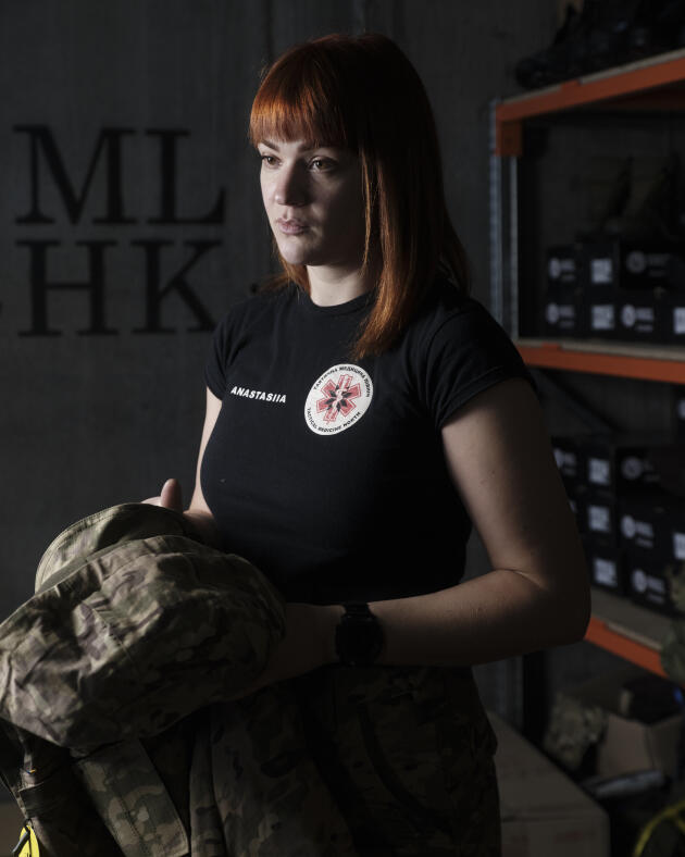 Anastasia, a military doctor returning from the Soledar front line, at the building of the Zemlyachki Association, in Kyiv, on February 8, 2023.