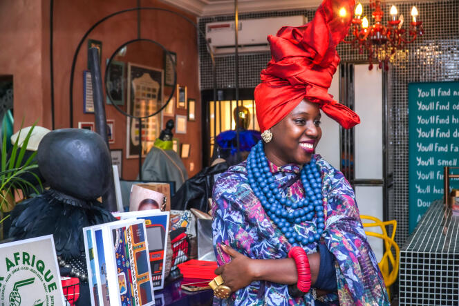 Stylist Khadija Aisha Ba in her Le Sandaga boutique, in Dakar, in March 2023.