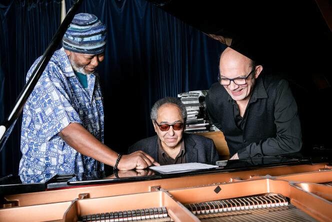 Percussionist Roger Raspail, pianist Alain Jean-Marie and double bassist Patrice Caratini, of the Tropical Jazz Trio, February 27, 2023.