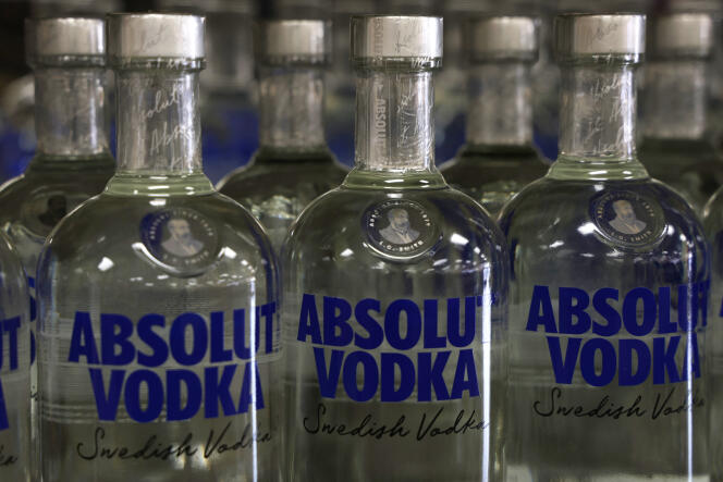 Bottles of Absolut Vodka on a shelf on February 28, 2022, in Alexandria, Virginia. 