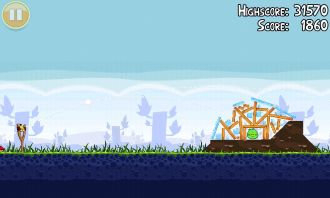 Dans le jeu « Angry Birds » (2009), il faut propulser les oiseaux sur les cochons verts en faisant glisser le doigt sur l’écran tactile du smartphone.