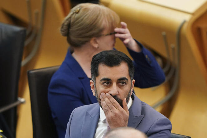 Scottish First Minister Humza Yousaf in Scottish Parliament on March 30, 2023.