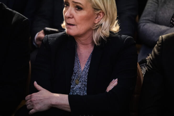Marine Le Pen, líder del Rally Nacional, en el lanzamiento de la escuela ejecutiva en la Maison de la chimie, en París, el 21 de marzo de 2023. 