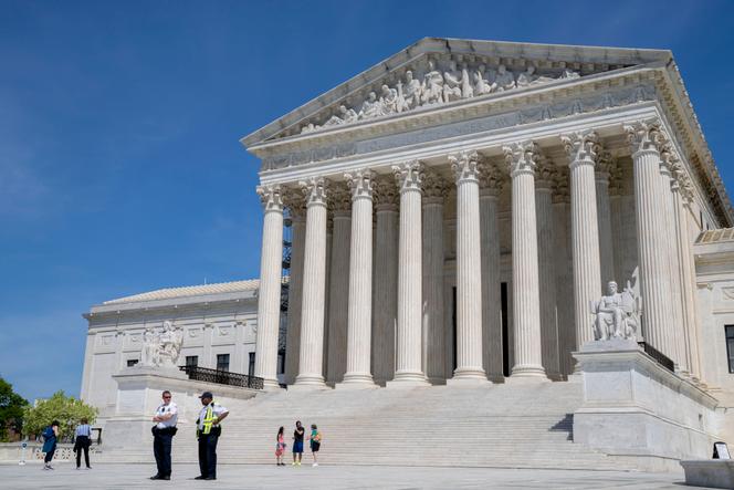 The Supreme Court is seen, Wednesday, April 19, 2023, as an announcement about the abortion pill is awaited in Washington.