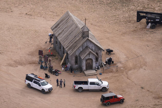 Aerial photo shows the movie set of 'Rust' at Bonanza Creek Ranch in Santa Fe (New Mexico), on October 23, 2021. 