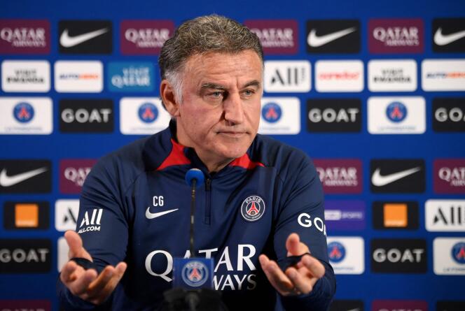 Paris Saint-Germain coach Christophe Galtier in Saint-Germain-en-Laye, west of Paris, on April 20, 2023.