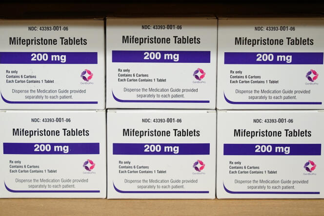 Mifepristone boxes over the counter, March 16, 2022.