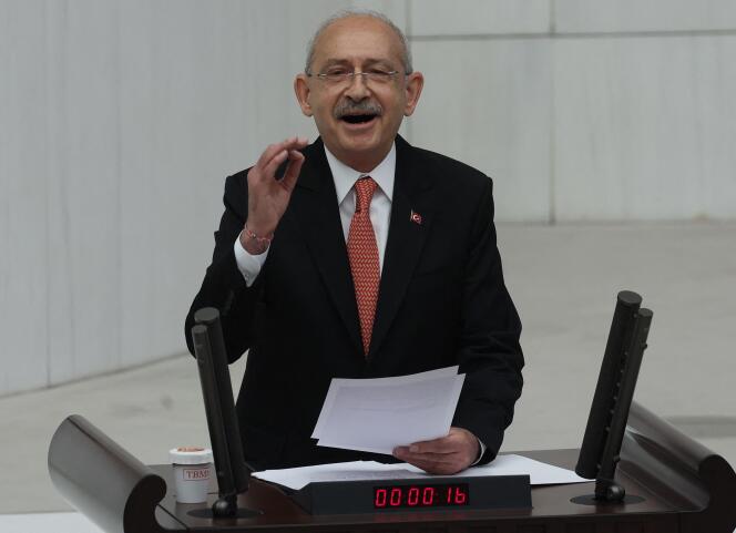 De Turkse Kemal Kilicdaroglu, leider van de Republikeinse Volkspartij in het parlement, Ankara, 23 april 2023.
