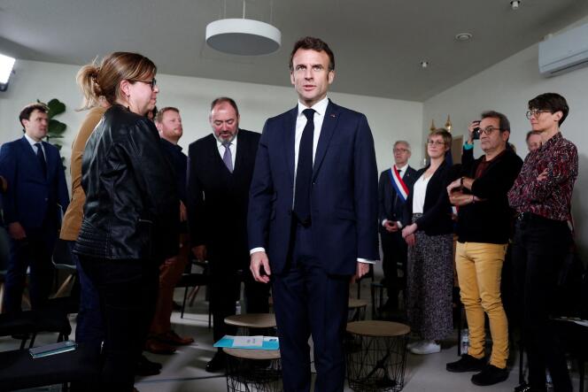Emmanuel Macron visits the university multidisciplinary health center in Vendôme, central France, on April 25