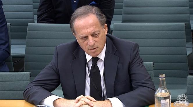 BBC chairperson Richard Sharp testifying in front of a Digital, Culture, Media and Sport (DCMS) Committee in London on February 7, 2023.