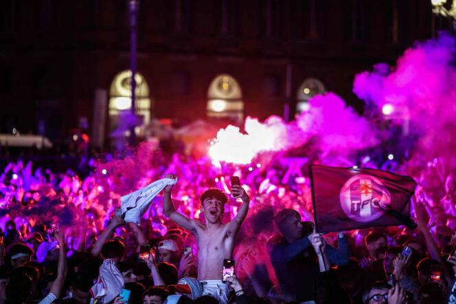 A fan zone established for the final of the Coupe de France football between Nantes and Toulouse, on the Place du Capitole, in Toulouse, on April 29, 2023. 