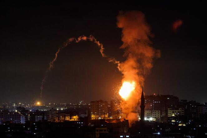 Smoke rises after explosions in the sky over Gaza City in the Palestinian enclave on May 2, 2023.
