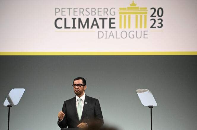 Ahmed Al-Jaber, président de la COP28, ministre émirati de l’industrie et des technologies et patron de l’Adnoc, le 2 mai, à Berlin.