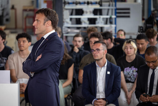 Emmanuel Macron at the Bernard-Palissy vocational school in Saintes (Charente-Maritime), Thursday May 4, 2023.
