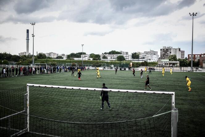 Lors d’un tournoi de football amateur inspiré de la Coupe d’Afrique des Nations, à Evry-Courcouronnes (Essonne), en mai 2019.