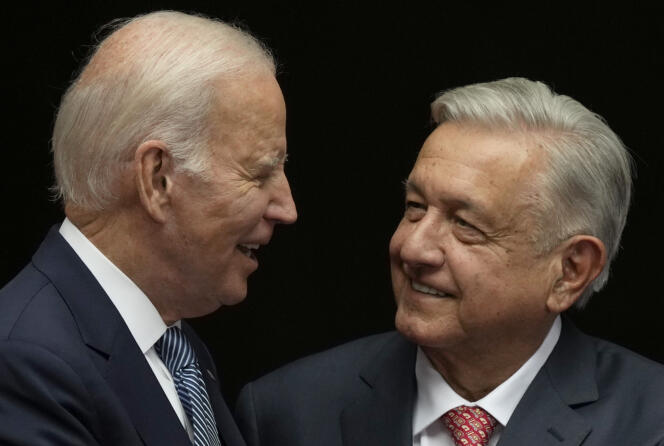Le président des Etats-Unis, Joe Biden, et celui du Mexique, Andres Manuel Lopez Obrador, at the national palace of Mexico, on January 9, 2023.