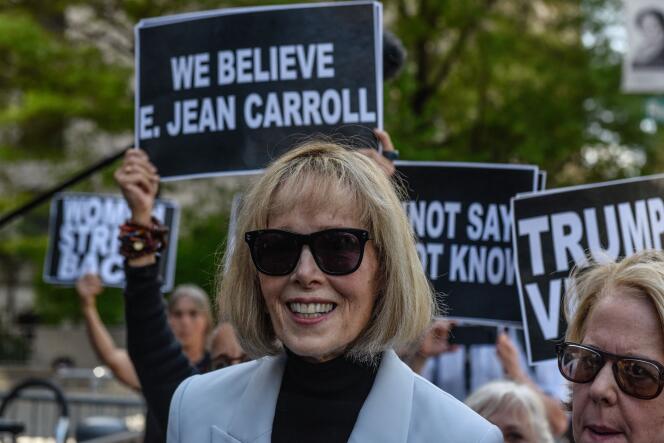 E.  Jean Carroll leaves a courthouse in Manhattan Borough, New York on May 8, 2023.  Many opponents have supported him.