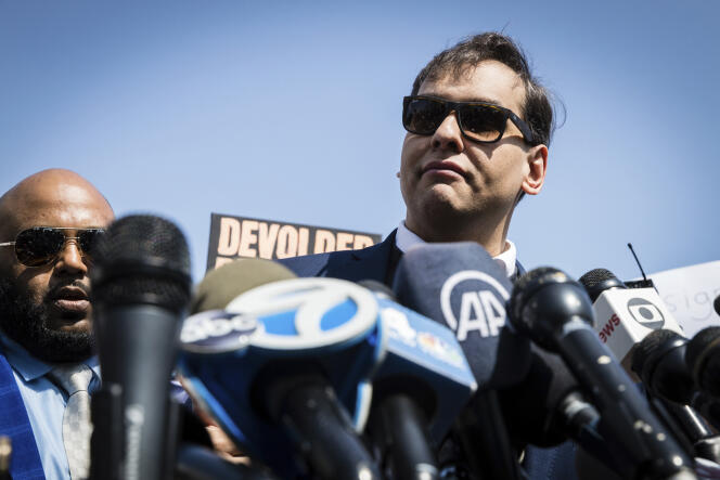 House Representative Jorge Santos speaks to the media outside the federal courthouse on May 10, 2023 in Central Islip, New York.