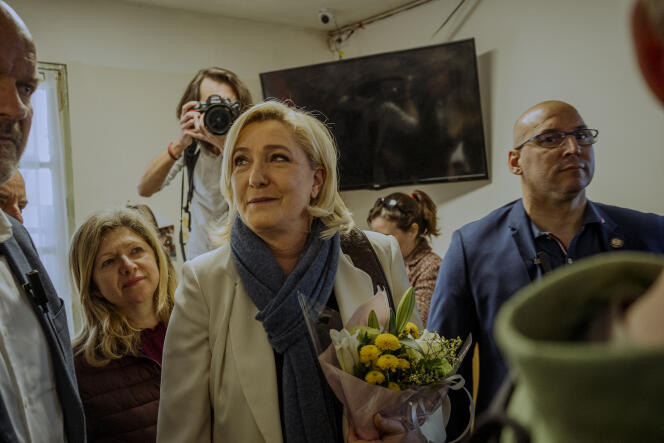 Marine Le Pen in Saint-Rémy-sur-Avre, in northwestern France, on April 16, 2022.