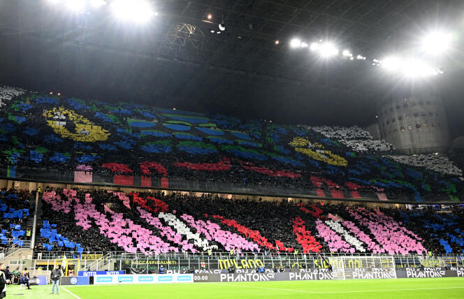 Vue générale du stade San Siro avant le match  Inter Milan-AC Milan, à Milan (Italie), le 5 février 2023.