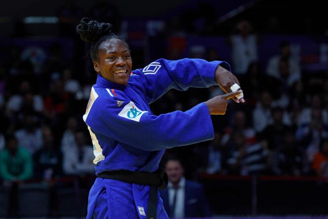 Clarisse Agbegnenou, lors des Mondiaux de judo de Doha, le 10 mai 2023. 