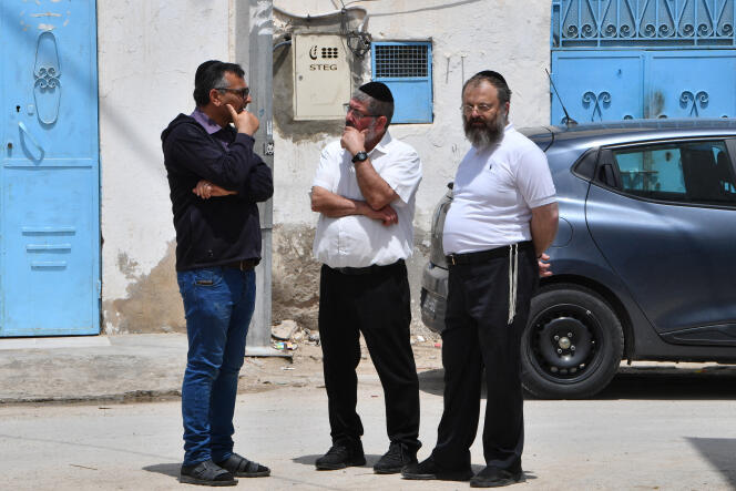 Tunisian Jewish community members in Djerba in the aftermath of an attack during which five were killed in front of the Ghriba synagogue on May 9, 2023.