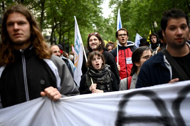 Youth organizations have called for a new mobilization against the pension reform, in Paris, on May 11, 2023.