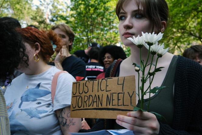 People attend a vigil at City Hall Park for Jordan Neely, who was fatally choked on a subway by a fellow passenger 10 days ago, on May 11, 2023, in New York City.