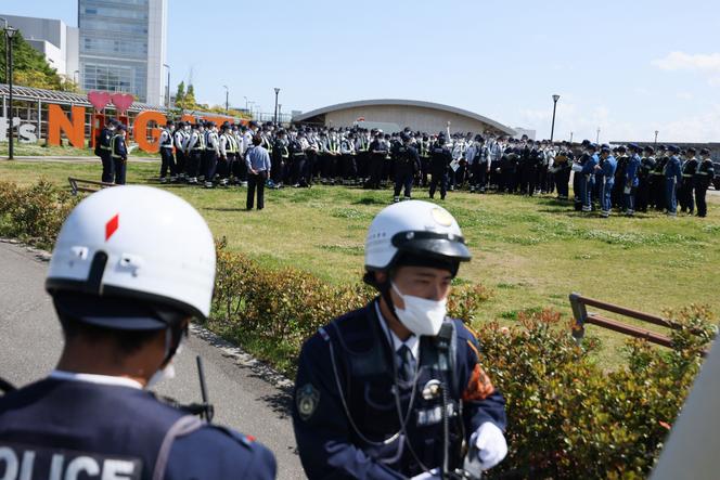Police officers prepare for the G7 at the Toki Messe site in Niigata, Japan, on May 11, 2023.