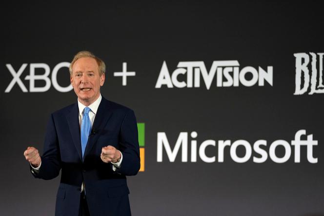 Le président de Microsoft, Brad Smith, lors d’une conférence de presse sur l’acquisition par son entreprise d’Activision à Bruxelles, le 21 février 2023.