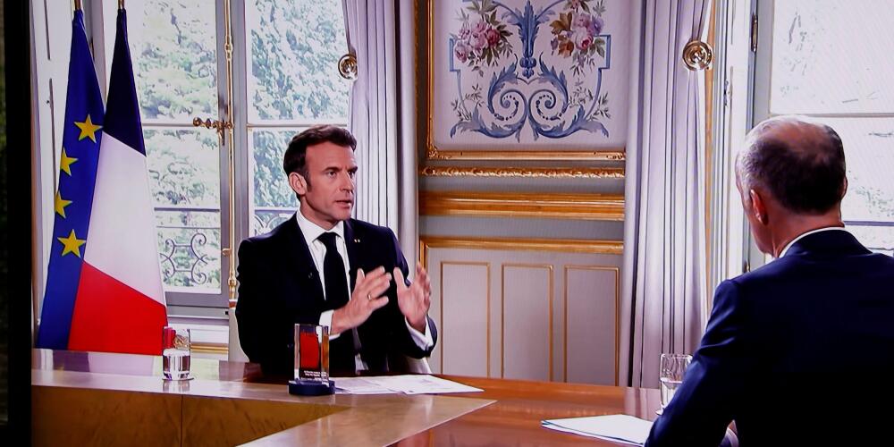 Le président français, Emmanuel Macron, lors de son interview sur TF1 à Paris, le 15 mai 2023. 