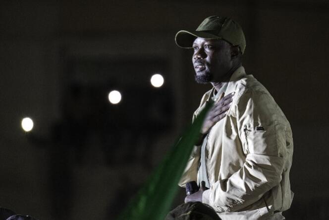 Ousmane Sonko lors d’un meeting de l’opposition à Dakar, le 14 mars 2023.