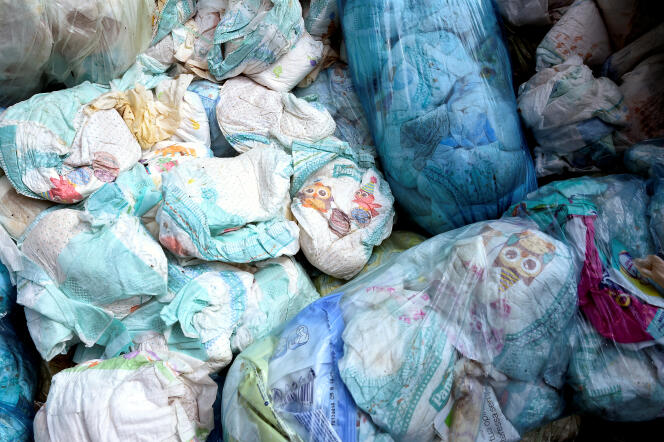 Used nappies at a diaper recycling plant in Spresiano, Italy, August 31, 2018.