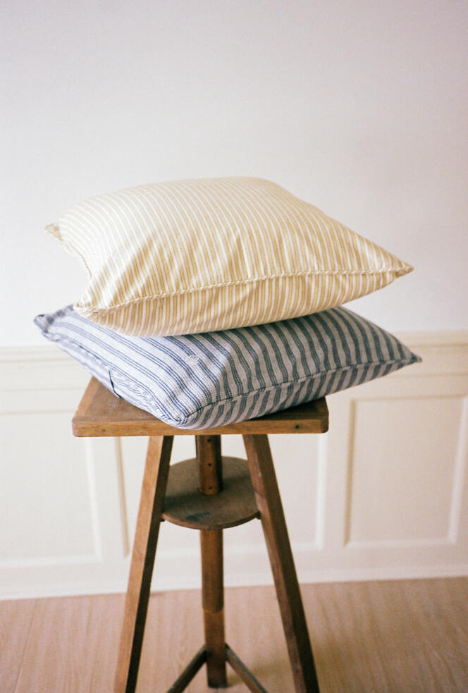 Toiletry bag and pillows in organic cotton from their new collection for the home.