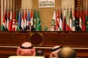 Arab League Secretary General Ahmed Aboul Gheit and Saudi Foreign Minister Faisal bin Farhan after the Arab League summit in Jeddah on May 19, 2023.  