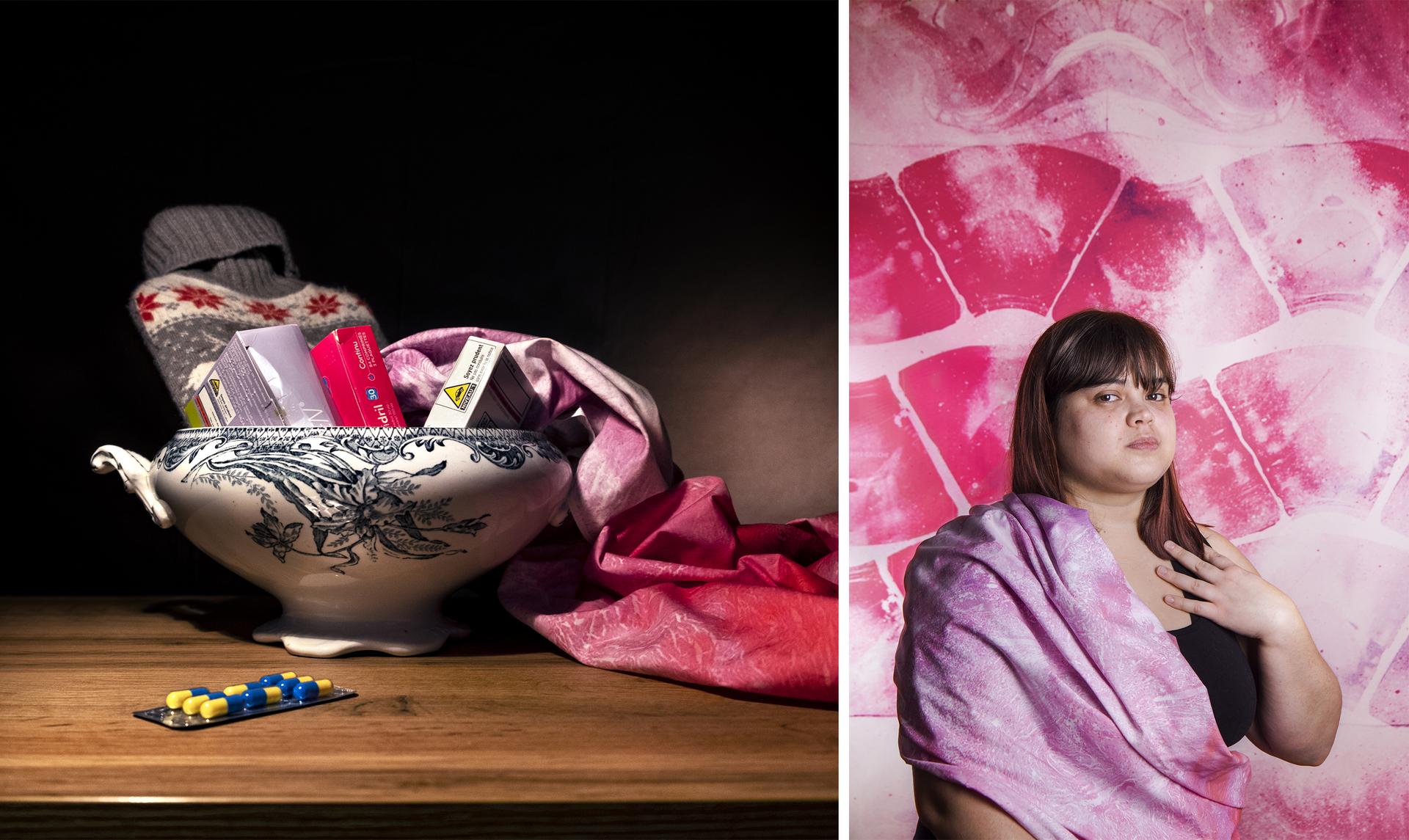 Anne, 29 ans, vingt et un ans d’errance médicale. Pour soulager ses douleurs, elle utilise la pilule Optidril, combinant un œstrogène et un progestatif, ainsi que du paracétamol et des anti-inflammatoires, et sa bouillotte.