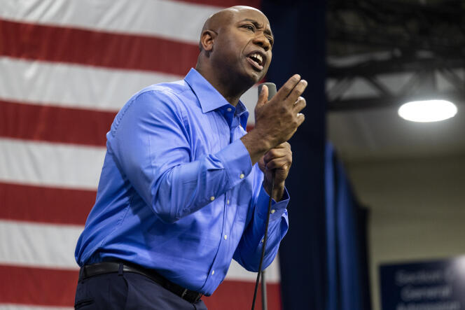 Republican Tim Scott delivers his speech announcing his candidacy for president of the United States on the campus of Charleston Southern University in North Charleston, South Carolina, Monday, May 22, 2023.
