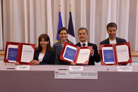 El martes 23 de mayo, el Ministro del Interior y de Ultramar, Gérald Darmanin, el Ministro de Deportes y los Juegos Olímpicos y Paralímpicos (JOP), Amélie Oudéa-Castéra, la alcaldesa de París, Anne Hidalgo, y el presidente de París 2024, Tony Estanguet.