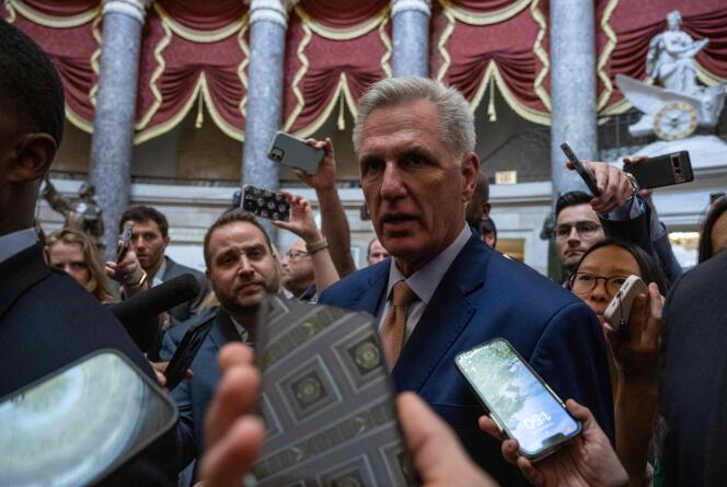 House Speaker Kevin McCarthy speaks to reporters after debt increase negotiations on Capitol Hill, Washington, May 23, 2023. 