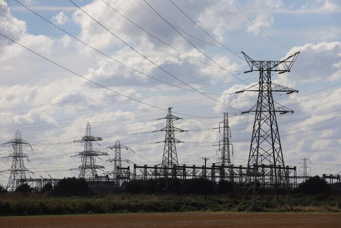 Power cables run from the SSE (Scottish and Southern Energy) Keadby gas-fired power station near Scunthorpe in northern England on September 6, 2022.