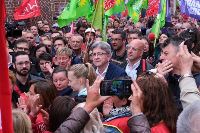 Jean-Luc Mélenchon, during a visit to Vertbaudet employees, in Tourcoing (North), May 22, 2023.
