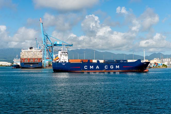 The CMA CGM container ship docks at the port of Pointe-à-Pitre on the island of Guadeloupe on May 25, 2023.