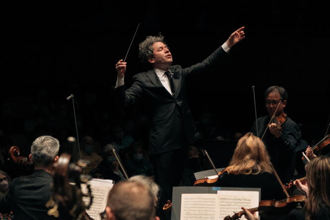 Gustavo Dudamel, conducting the New York Philharmonic Orchestra, at Lincoln Center in Manhattan on March 17, 2022.