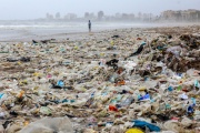 Plastic waste washed ashore during the monsoon season on Juhu beach in Mumbai, India, July 8, 2022.