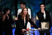 French director Justine Triet receives the Palme d'Or at the Cannes Film Festival for 'Anatomy of a Fall', May 27, 2023.