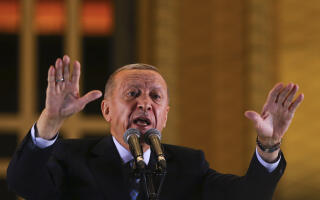 Recep Tayyip Erdogan prononce un discours au palais présidentiel, à Ankara (Turquie), le 28 mai 2023.